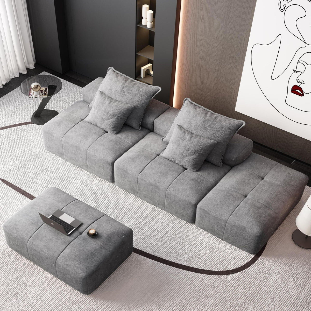 Modern Oversized Modular Sectional Sofa with Pillows - Multiple Colors