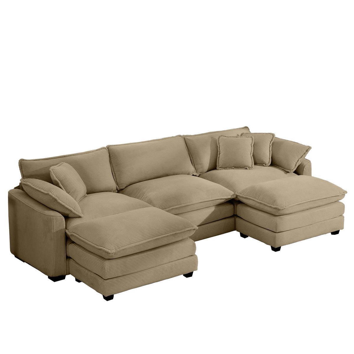 Modern Modular Cushion Sofa Set with Ottoman - Fabric, Multiple Colors