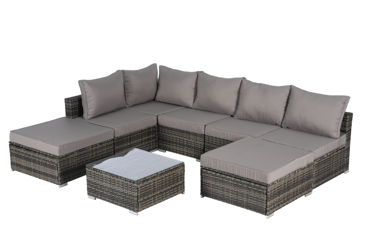 8 Pieces Outdoor Patio Sectional Sofa Couch,Wicker Furniture Conversation Sets with Washable Cushions & Glass Coffee Table for Garden, Poolside, Backyard