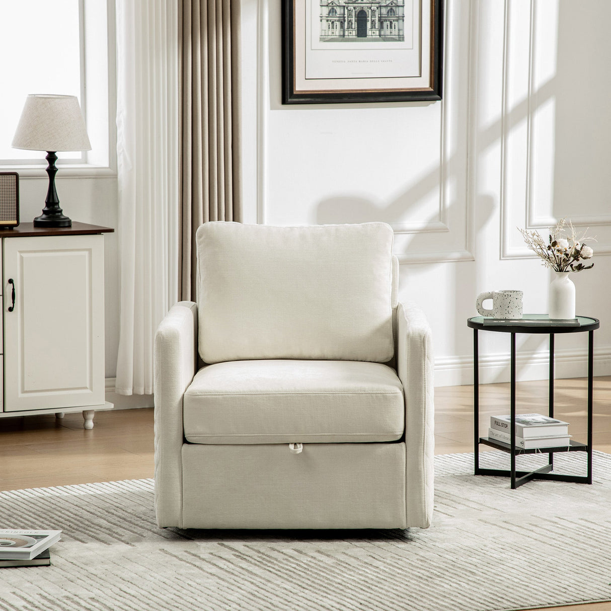 29.5''W Upholstered 360° Swivel Armchair with Hidden Storage