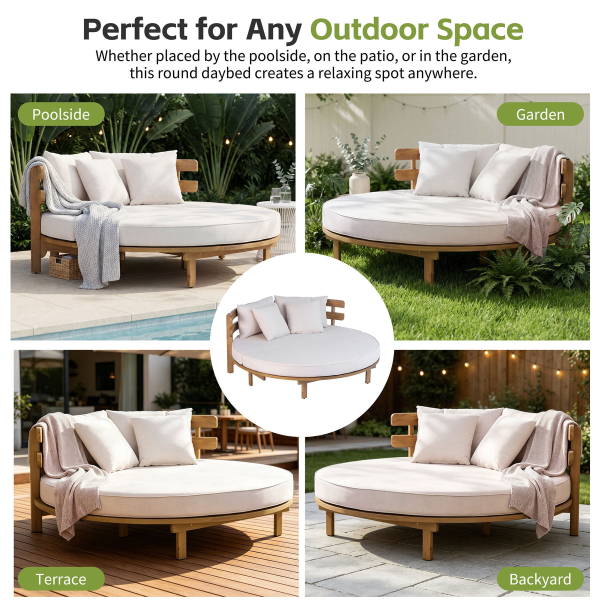 TOPMAX Outdoor Acacia Wood Round Daybed