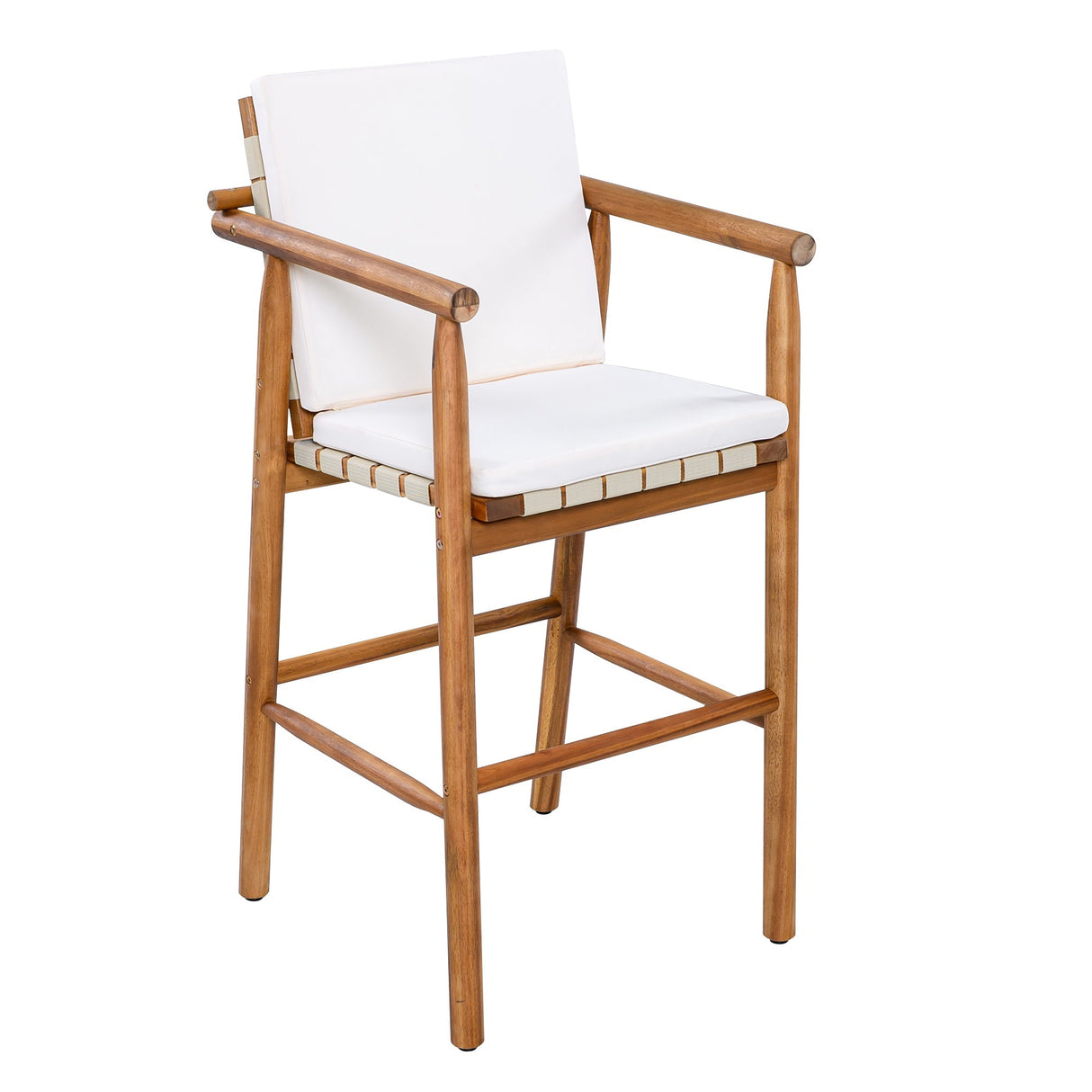 6 Piece Outdoor Bar Set with Acacia Wood Table & Cushioned Stools