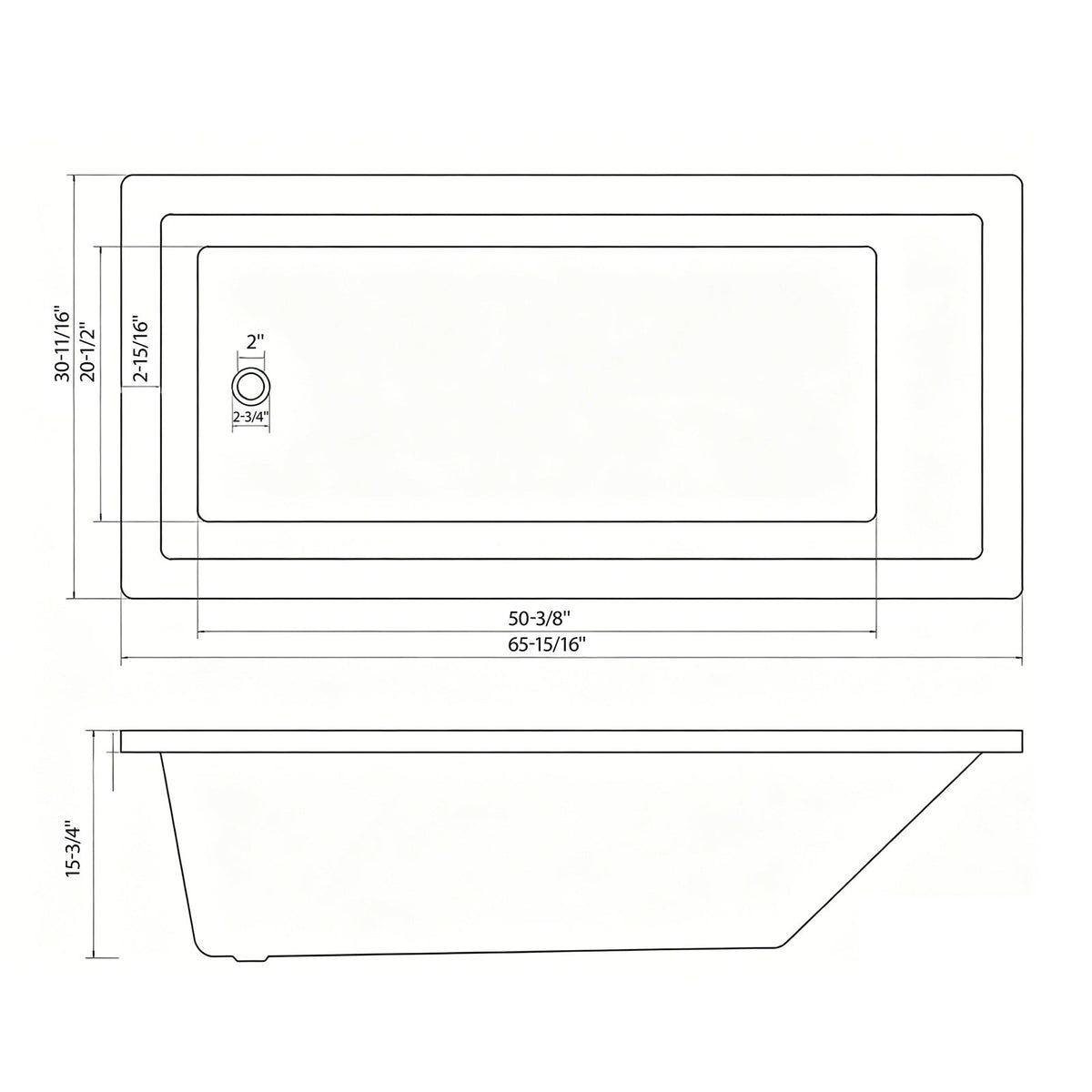 66-Inch Acrylic Built-In Soaking Tub - Glossy
