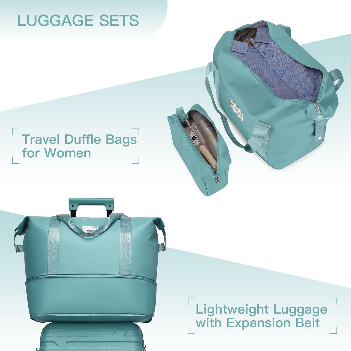 Luggage Sets 6 Piece with Duffel Bags Hardside Expandable Suitcases with Spinner Wheels Misty Blue