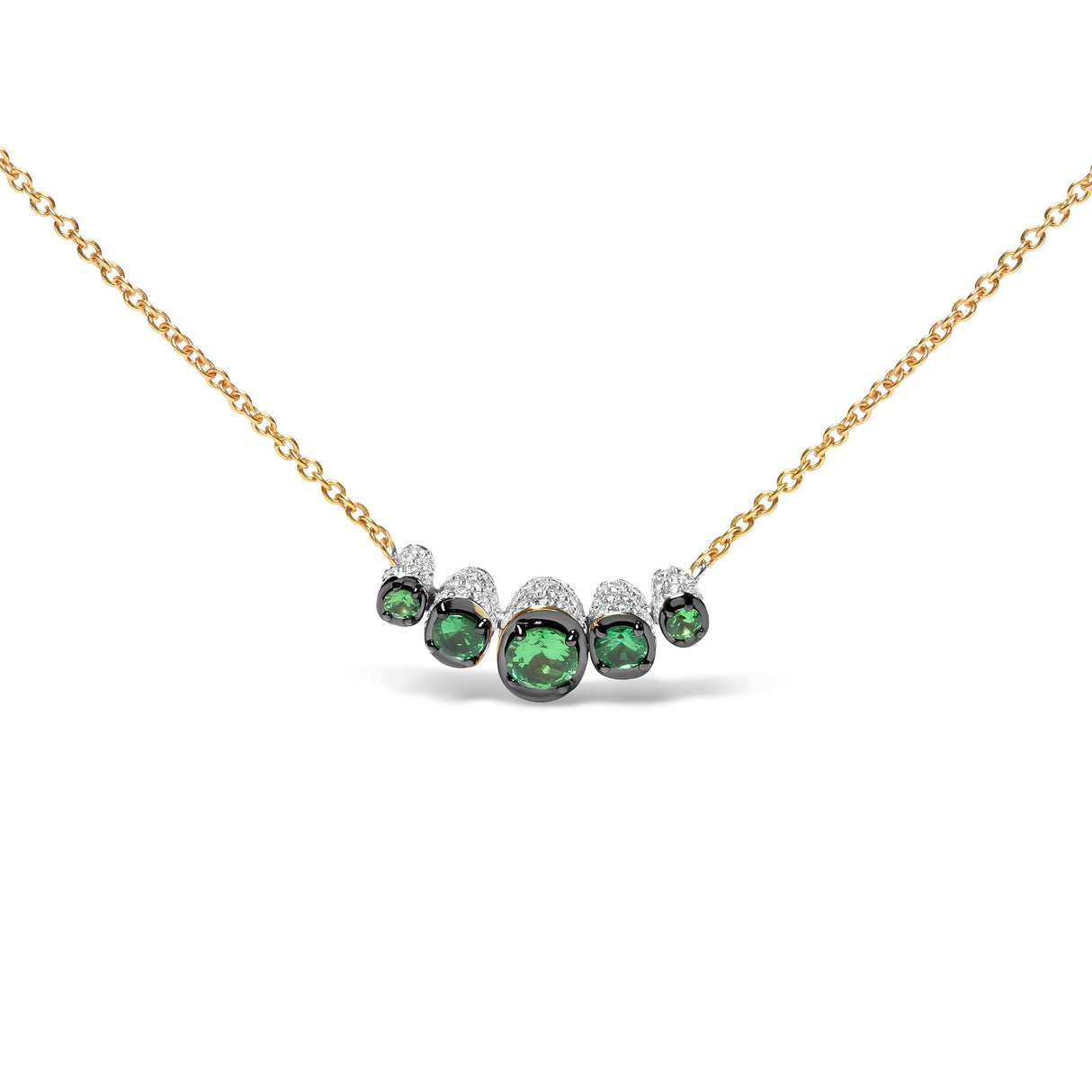 18K Rose Gold 3/4 Cttw Pave Diamonds and Graduated Green Tsavorite Gemstone Curved Bar Choker Necklace (G-H Color, SI1-SI2 Clarity) - Adjustable up to 14" - 16.5"