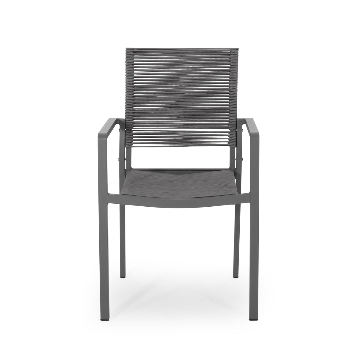 Outdoor modern aluminum dining chair with rope seat (set of 2), gray and dark gray