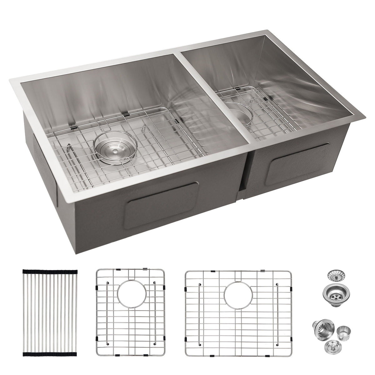 Modern Double Bowl Undermount Kitchen Sink 50 / 50 Design Stainless Steel