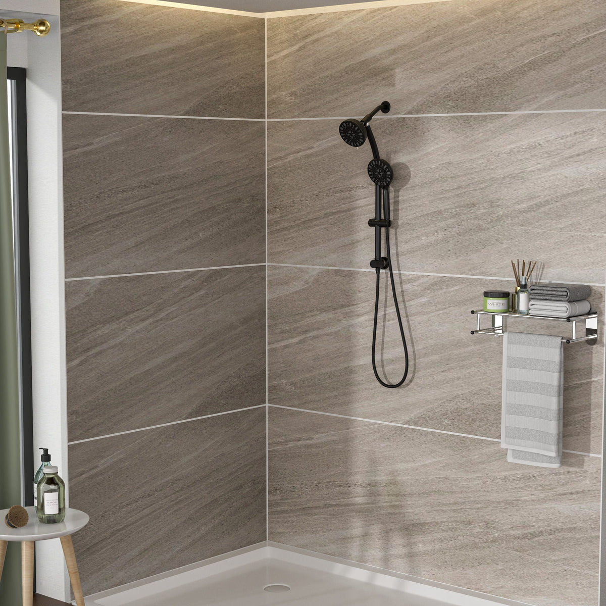 Multi Function Dual Shower Head Shower System With 4.7" Rain Showerhead, 7 Function Hand Shower, Adjustable Slide Bar