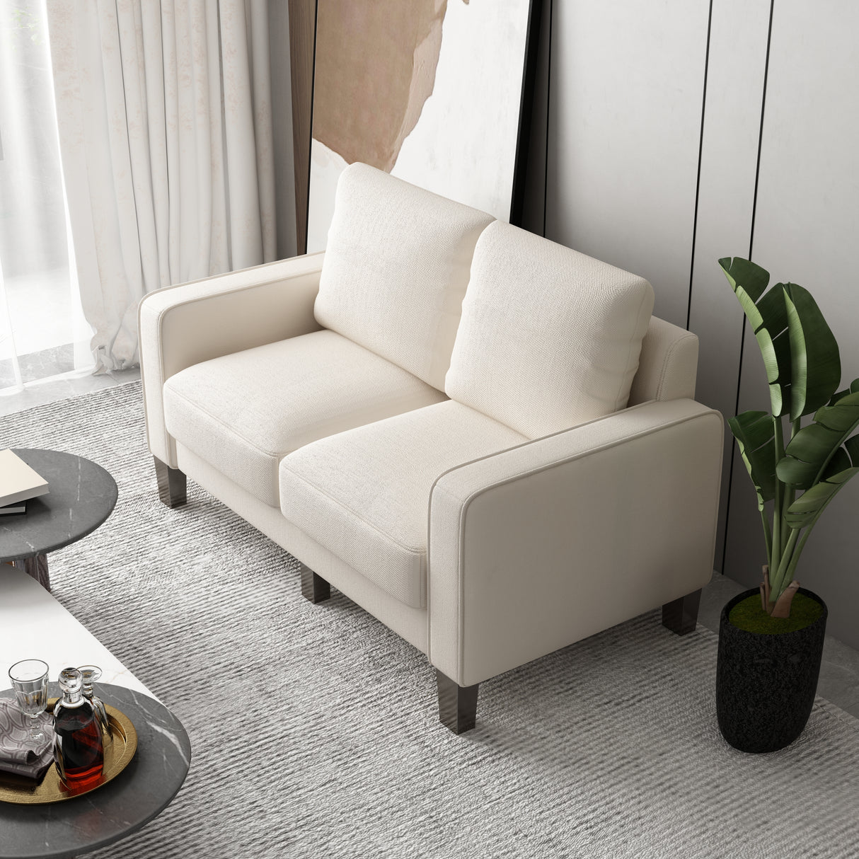 The-Hampstead-Compact-Comfort-Upholstered-Loveseat--Beige-Fabric-Sofas-&-Sectionals
