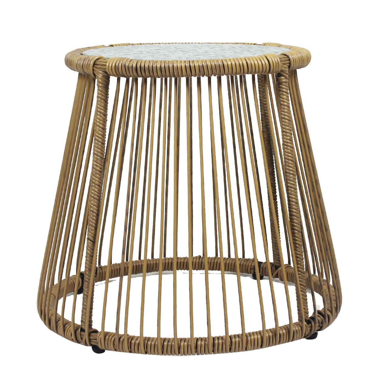 6PCS Outdoor Patio Balcony Natural Color Wicker Sofa Chair Set with Beige Cushion and Round Tempered Glass Table