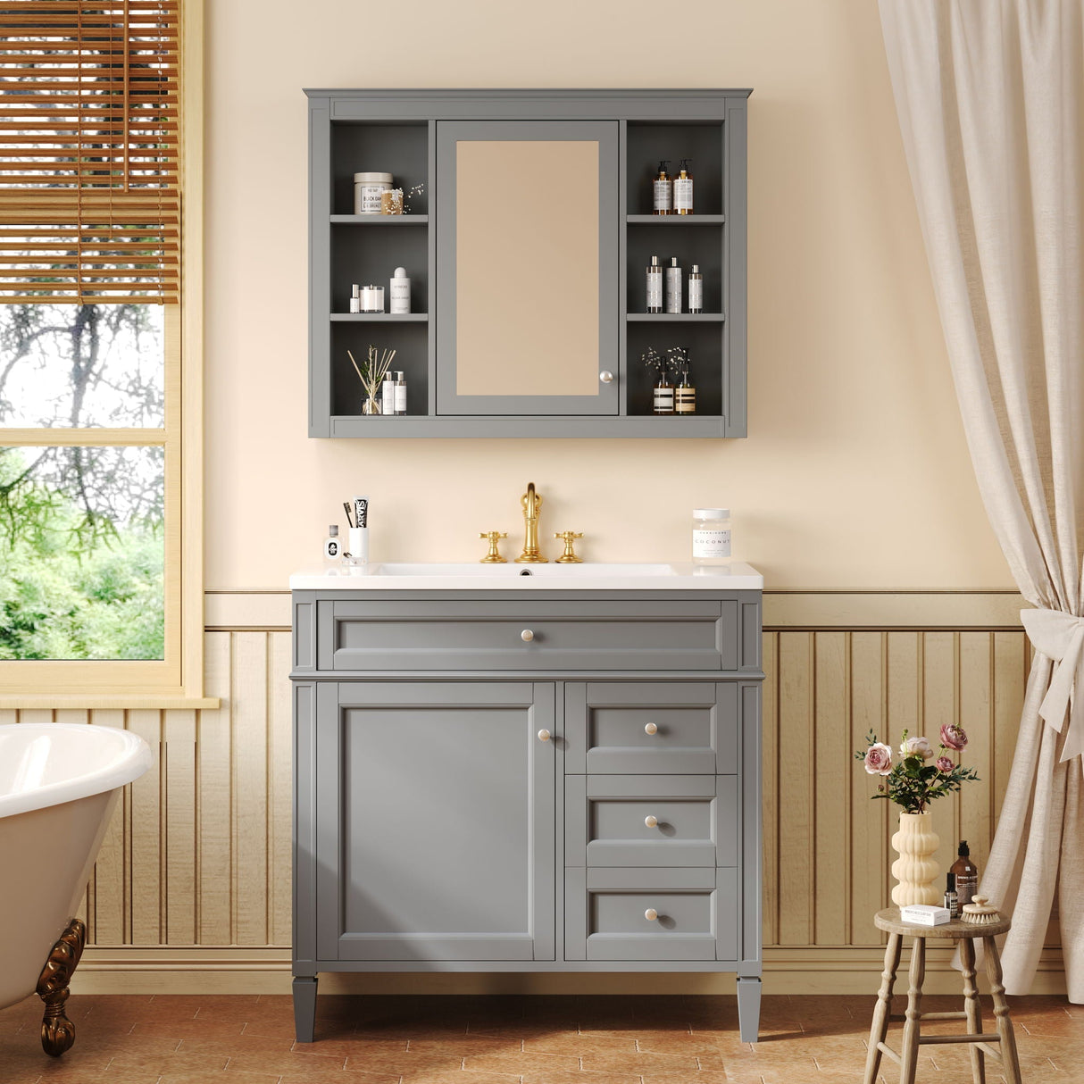 Bathroom Vanity With Top Sink, Storage Cabinet With Mirror