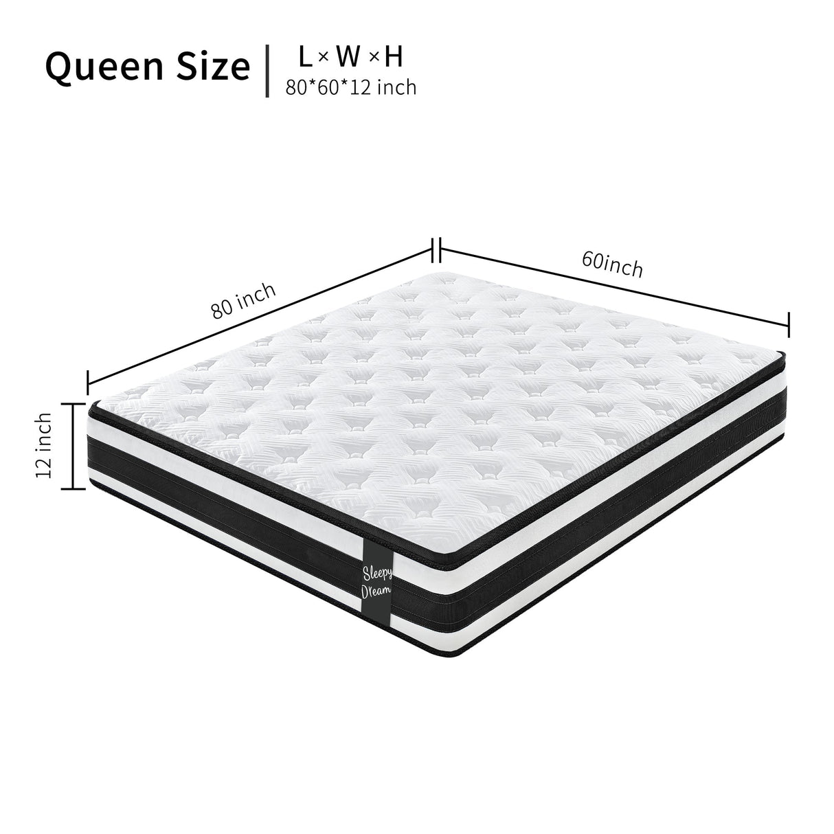 12 Inch Queen Size Hybrid Mattress with Memory Foam and Pocket Springs