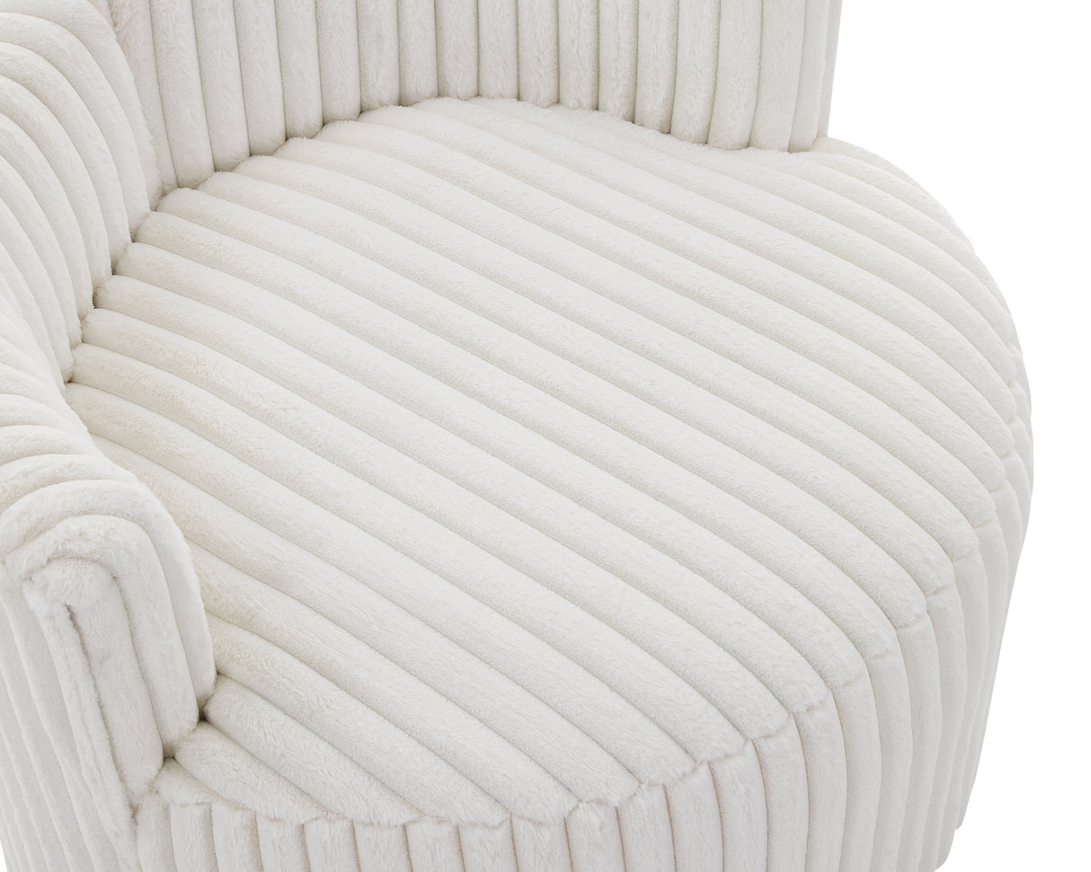 Malna Plush Wide Wale Corduroy Upholstered Barrel Accent Chair with Wheels