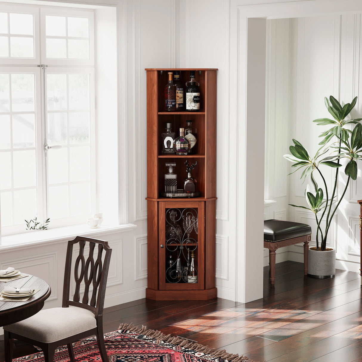 Tall Corner Bar Cabinet with Storage