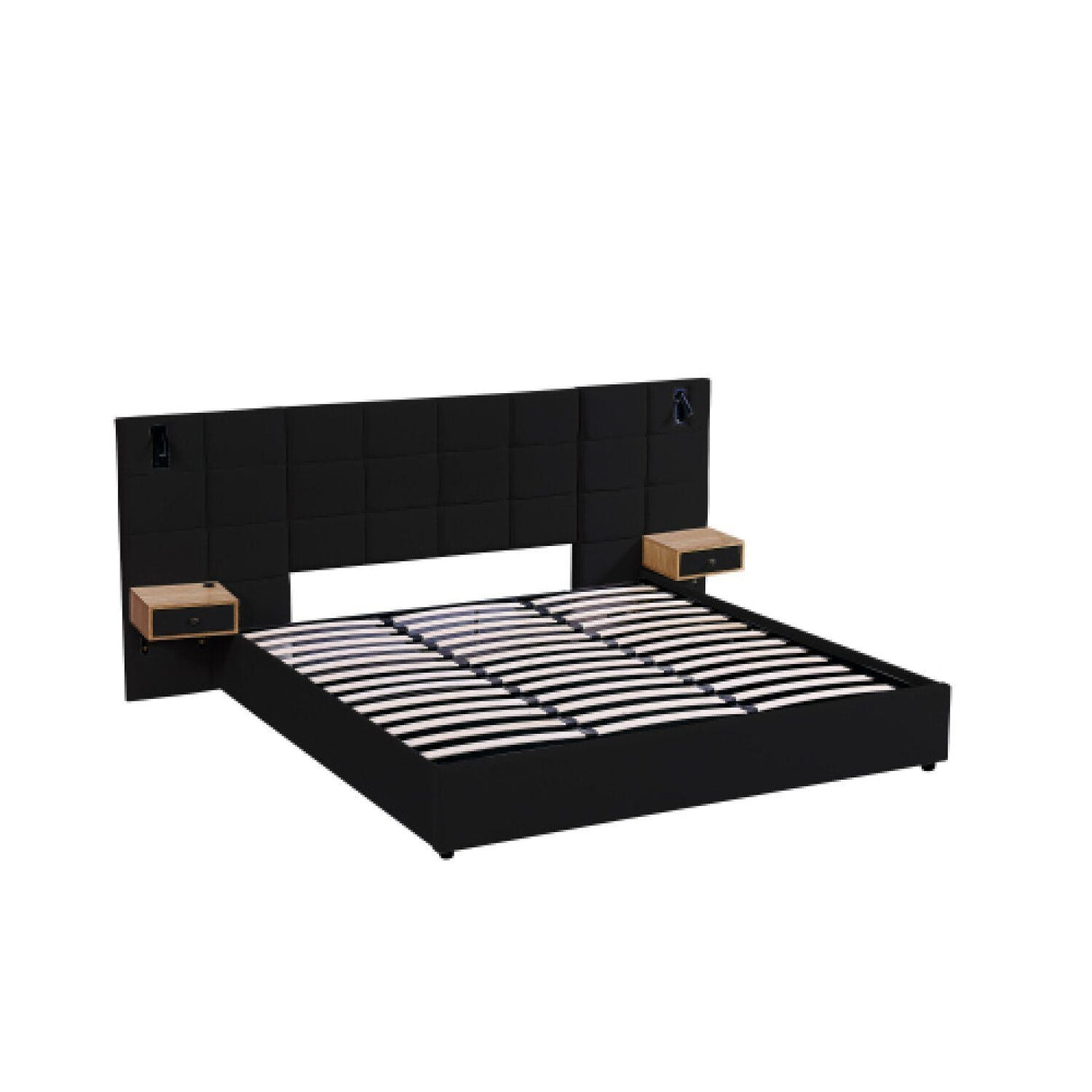 Upholstered Hydraulic Platform Bed With Storage Shelves, Reading Lamps, USB Port