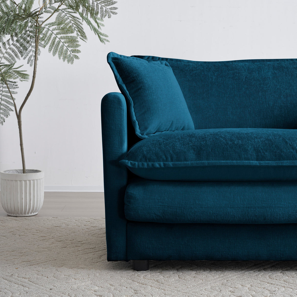 2-Piece Upholstered Sectional Sofa Set in Blue Chenille