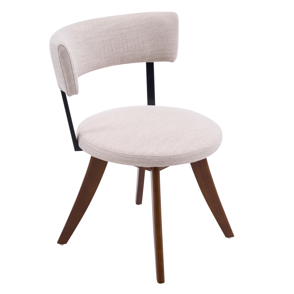 Modern Upholstered Dining Chair with Curved Back and Walnut Base - Beige