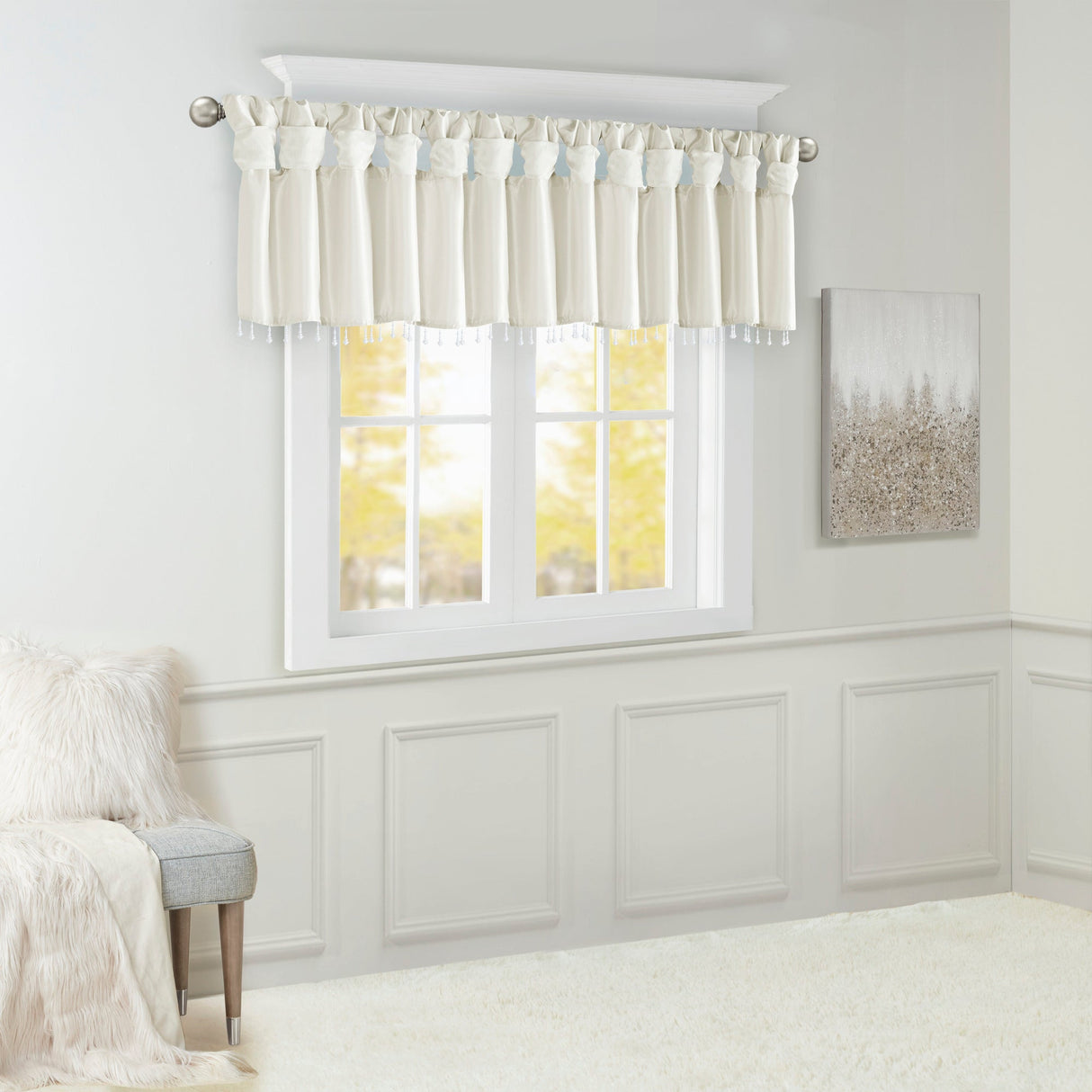 Lightweight Faux Silk Valance With Beads