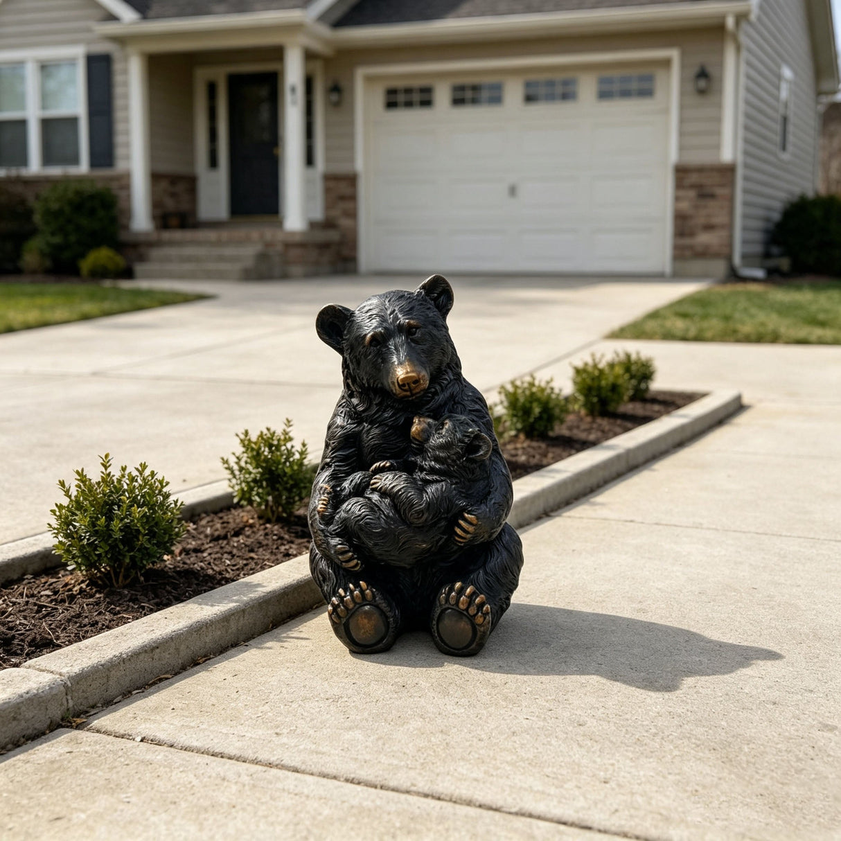 14" Tall Mother Bear Hugging Cub Garden Statue