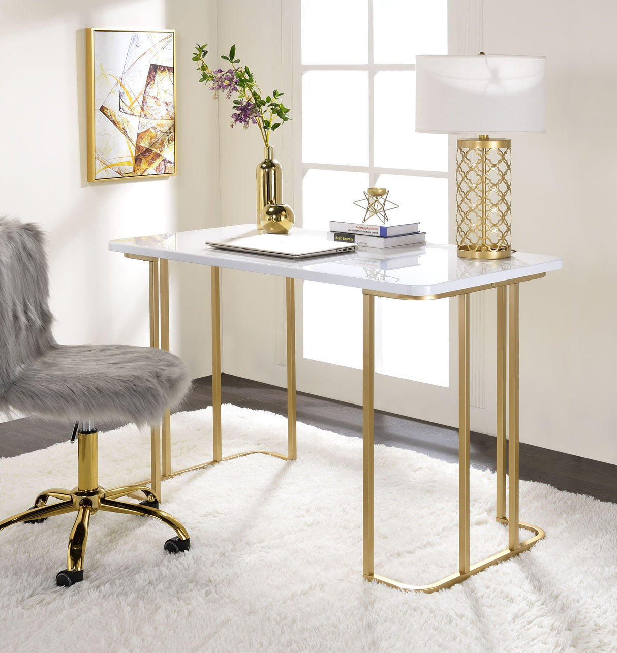 Estie Writing Desk White Gold