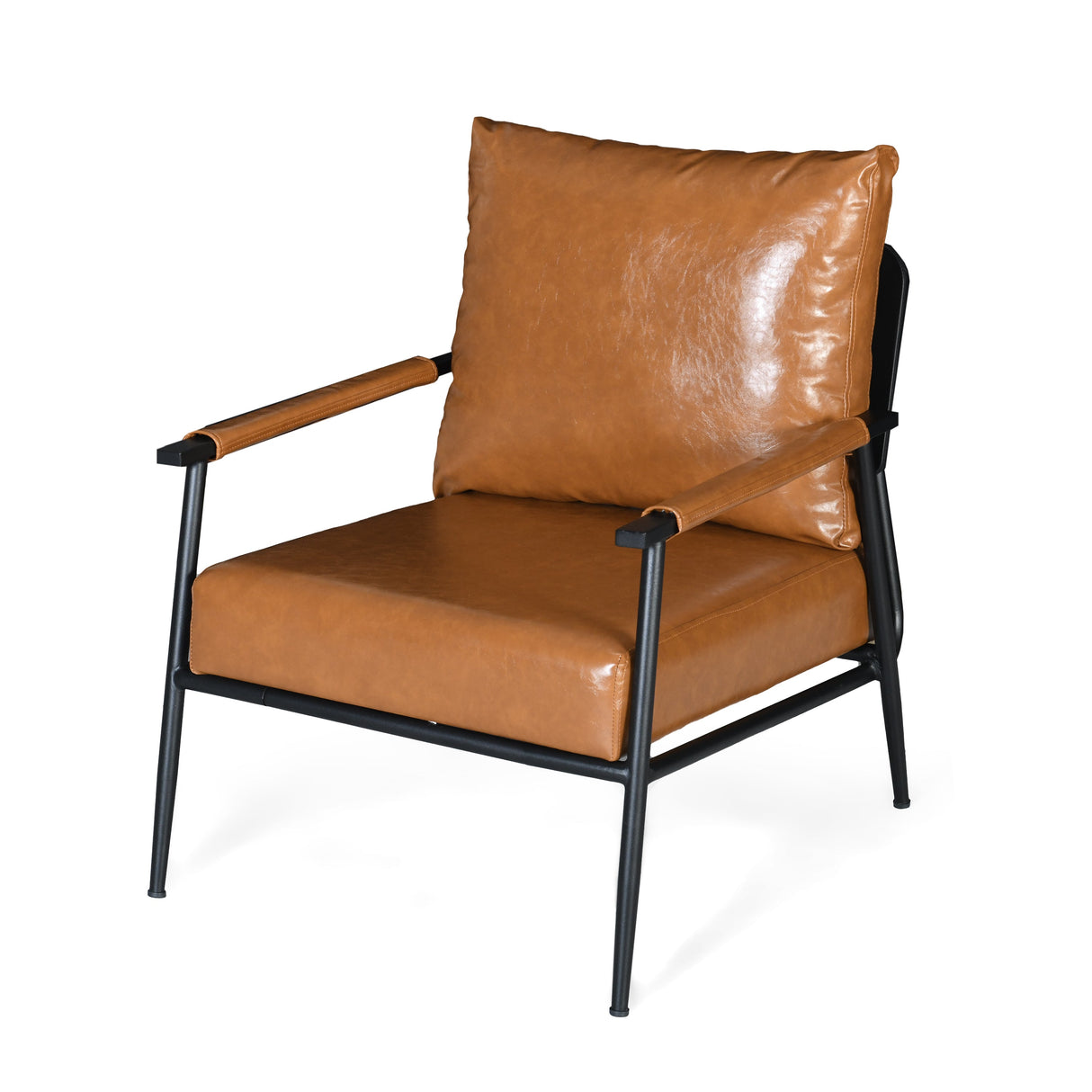Mid-Century Modern Accent Chair with Brown Faux Leather Upholstery