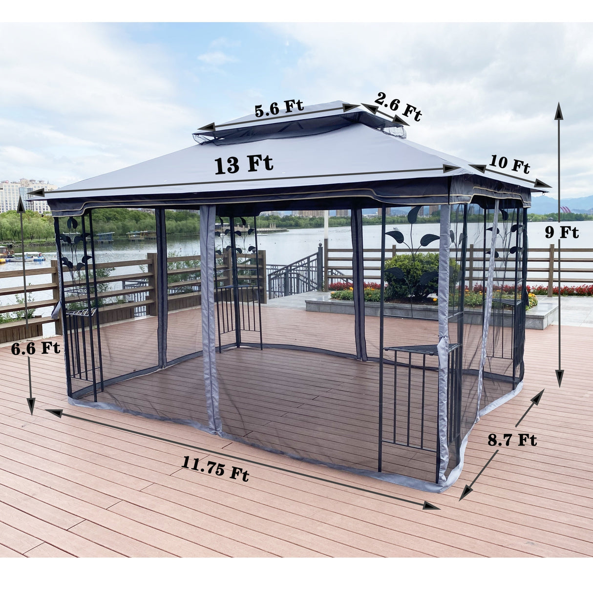 13 x 10 ft Patio Gazebo Tent with Ventilated Double Roof and Mosquito Net