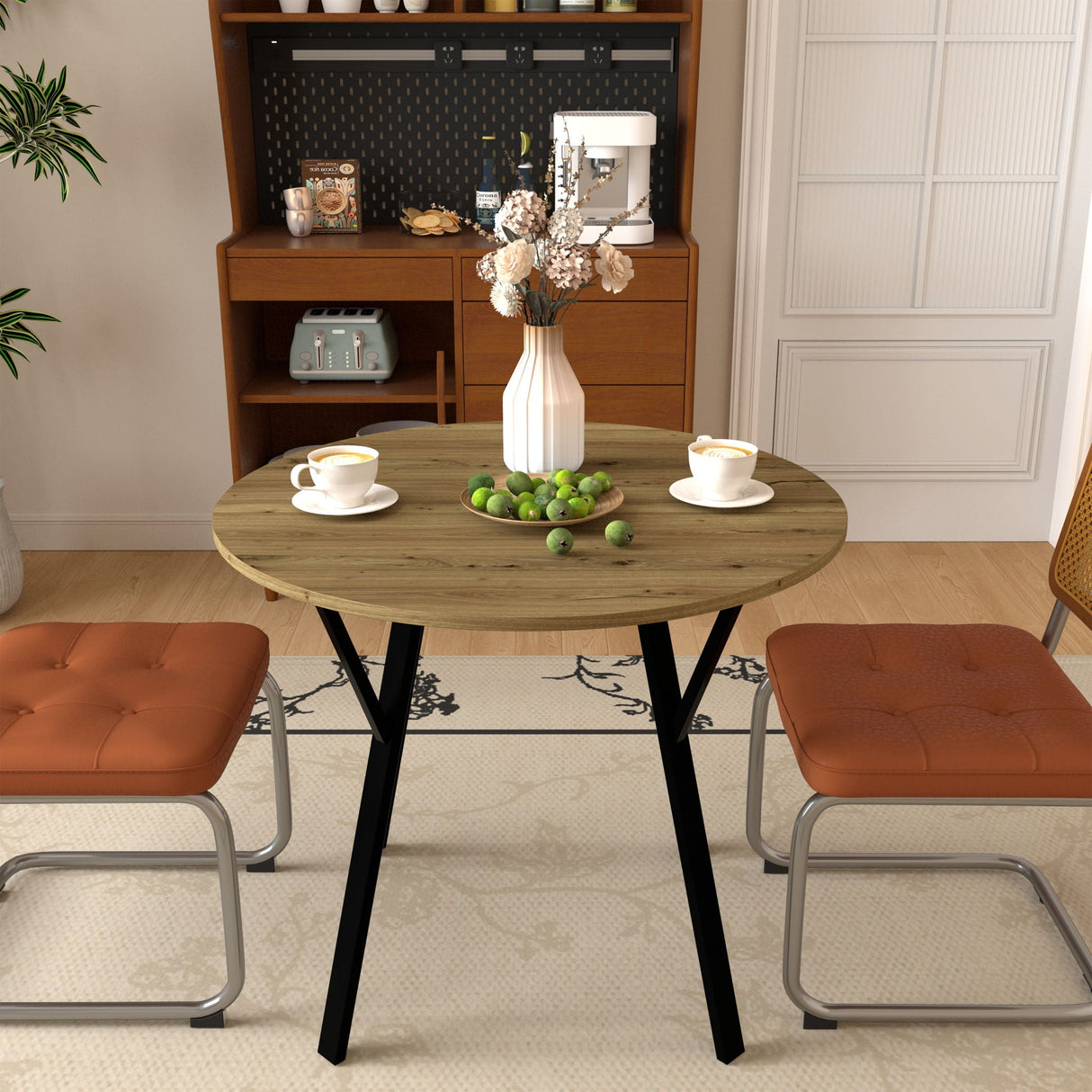 Round Dining Table, For 2 - 4 People - Rustic Brown
