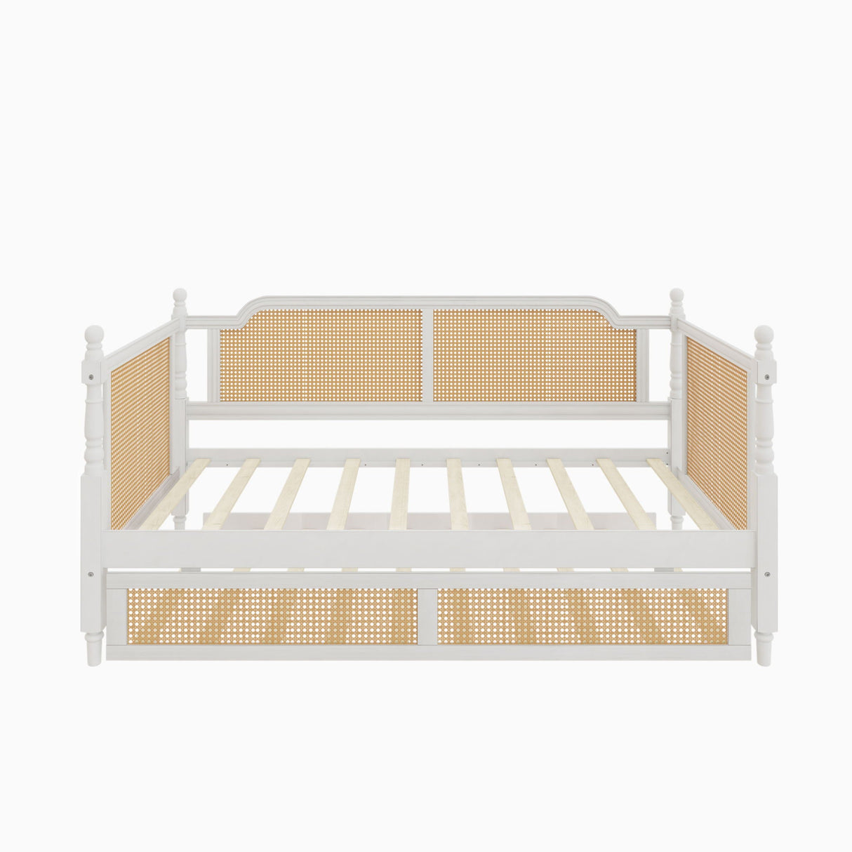 Traditional Style Rattan Daybed, No Box Spring Needed