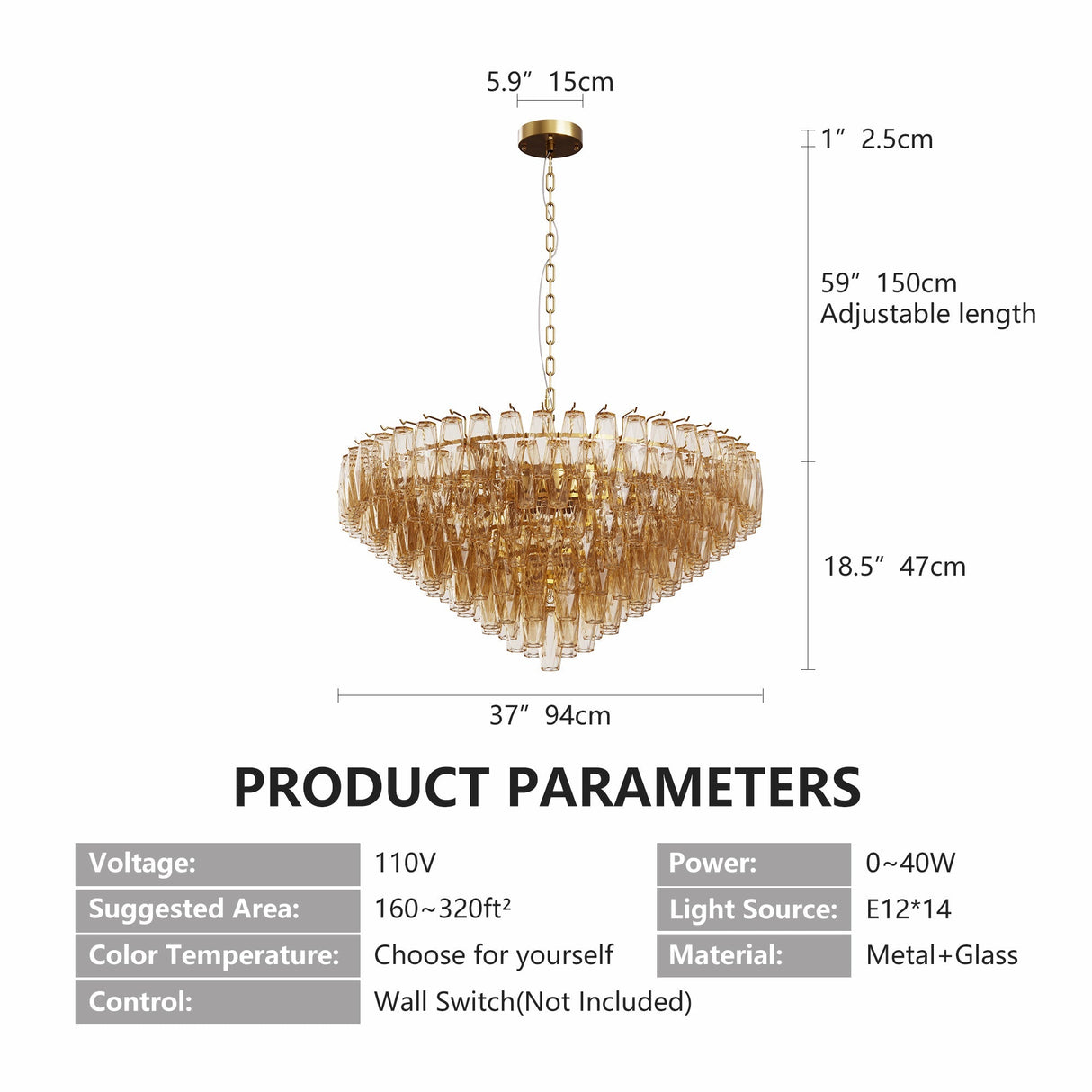 37" Extra Large 14-Light Gold Modern Round Chandelier