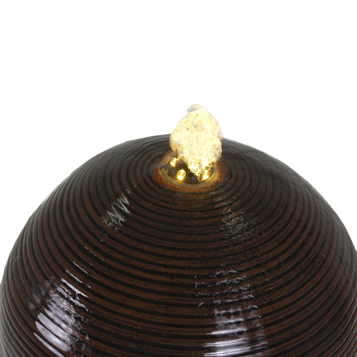 35.5" Dark Brown Concrete Tall Column Fountain with LED Lights