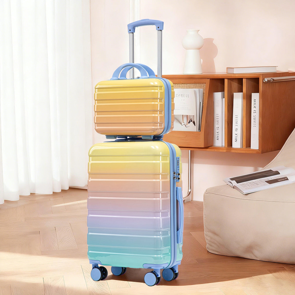 14'/20' 2-Piece PC Spinner Wheel Luggage Set in Gradient Blue and Yellow