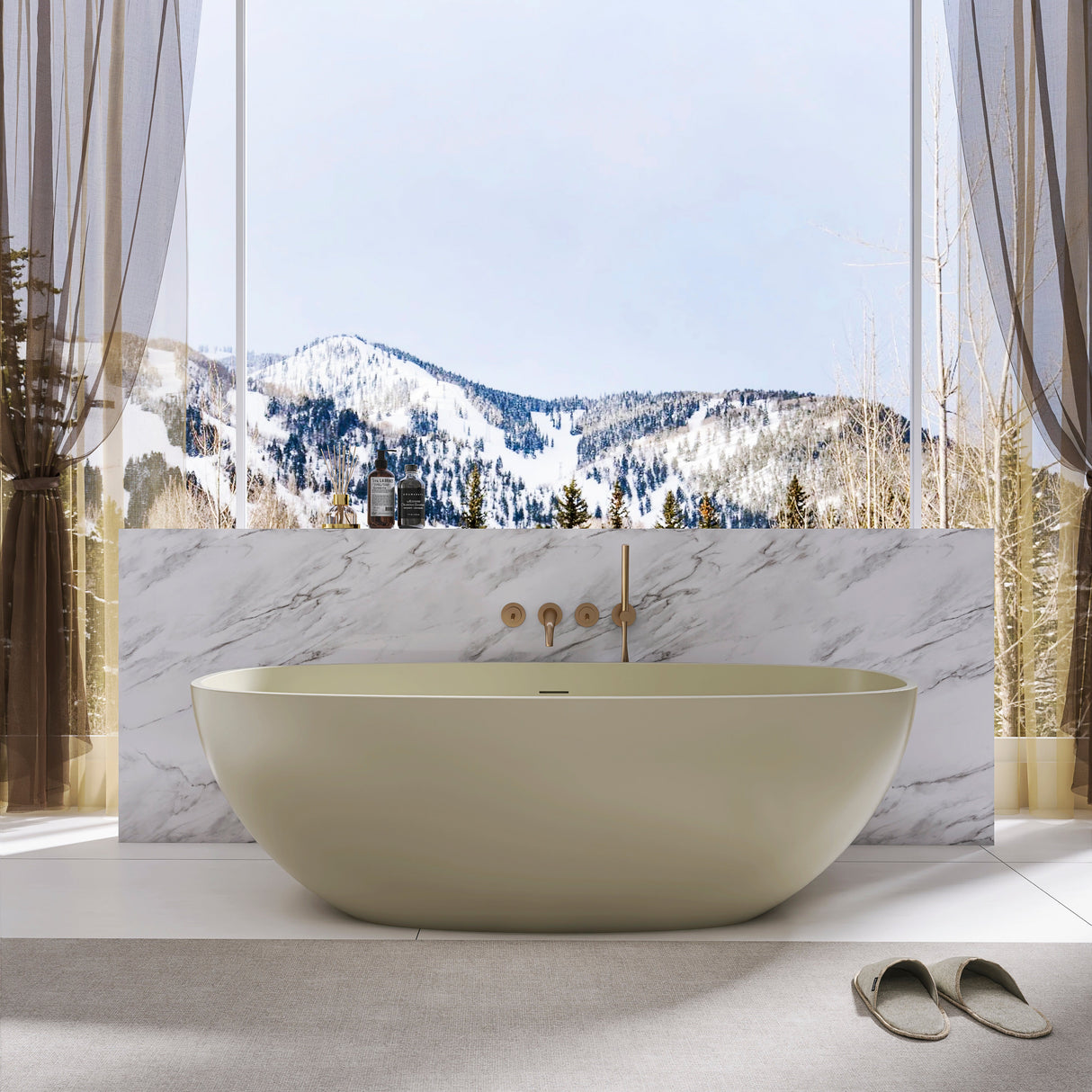 66.9 Inch Freestanding Solid Surface Soaking Bathtub
