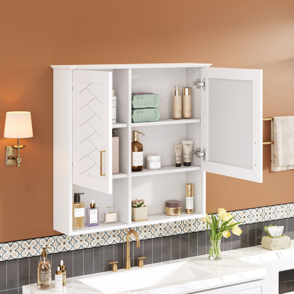 2 In 1 Wall-Mounted Mirror Cabinet with Adjustable Shelves - White, Blue, Black