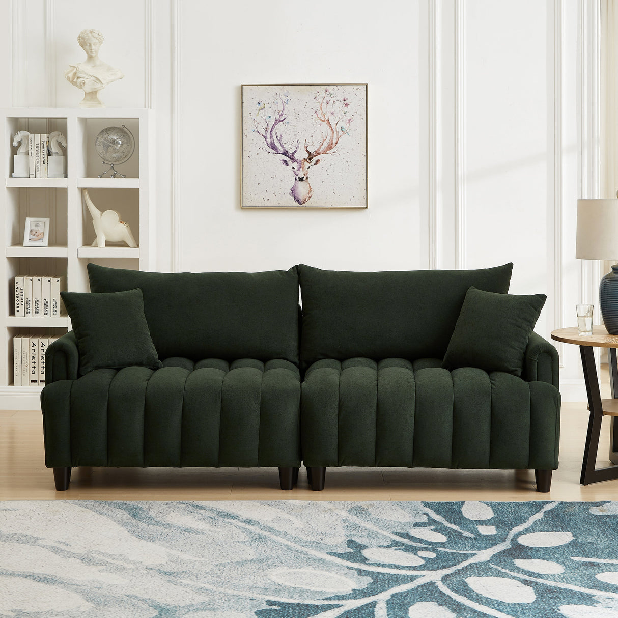 83'' Futon Sofa Bed with Polyester Fabric and 2 Pillows - Dark Green