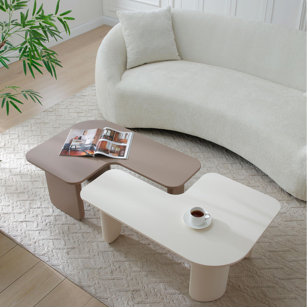 2 Pieces Modular Coffee Table Set, Free Combination - Khaki / White
