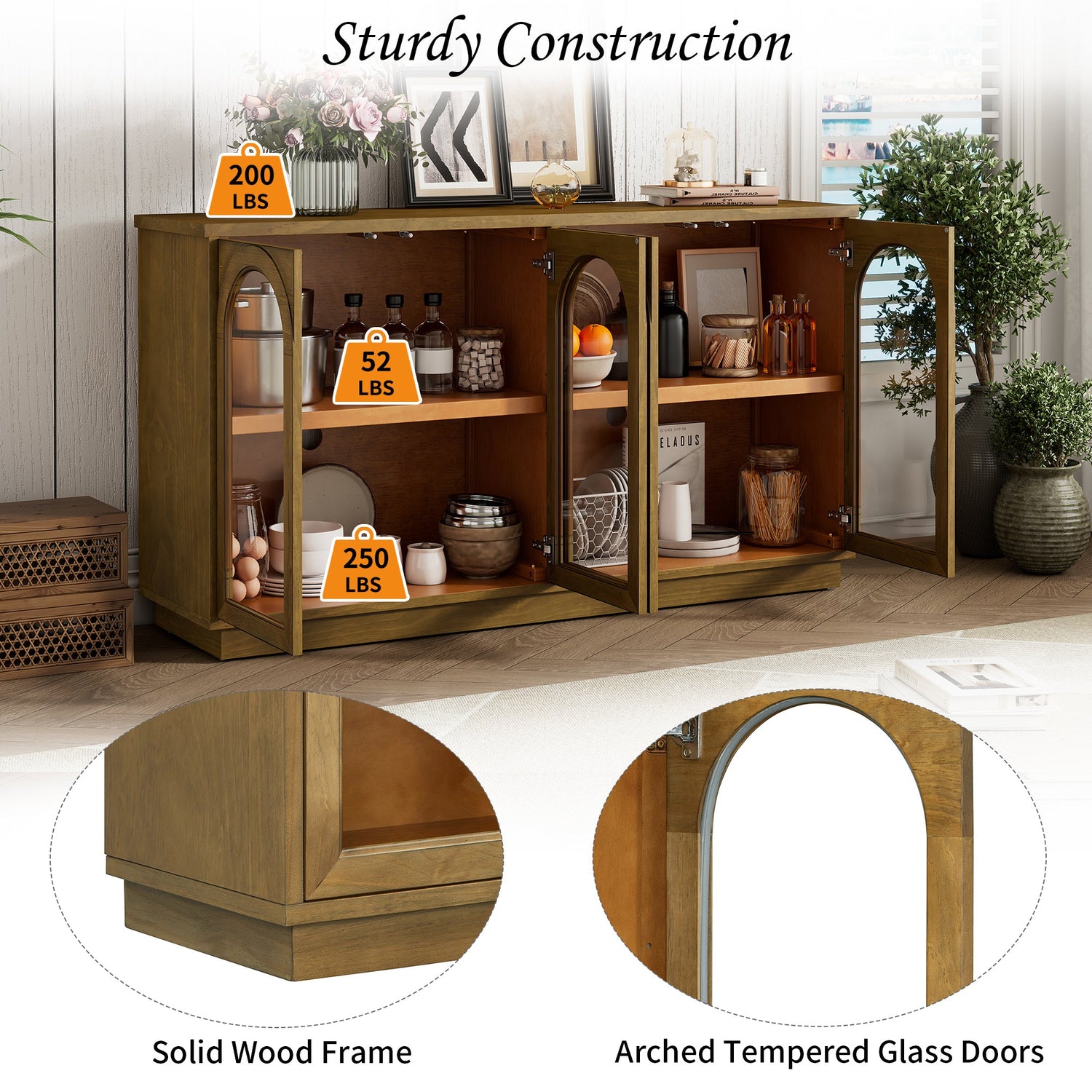 Arched Storage Cabinet with Glass Doors