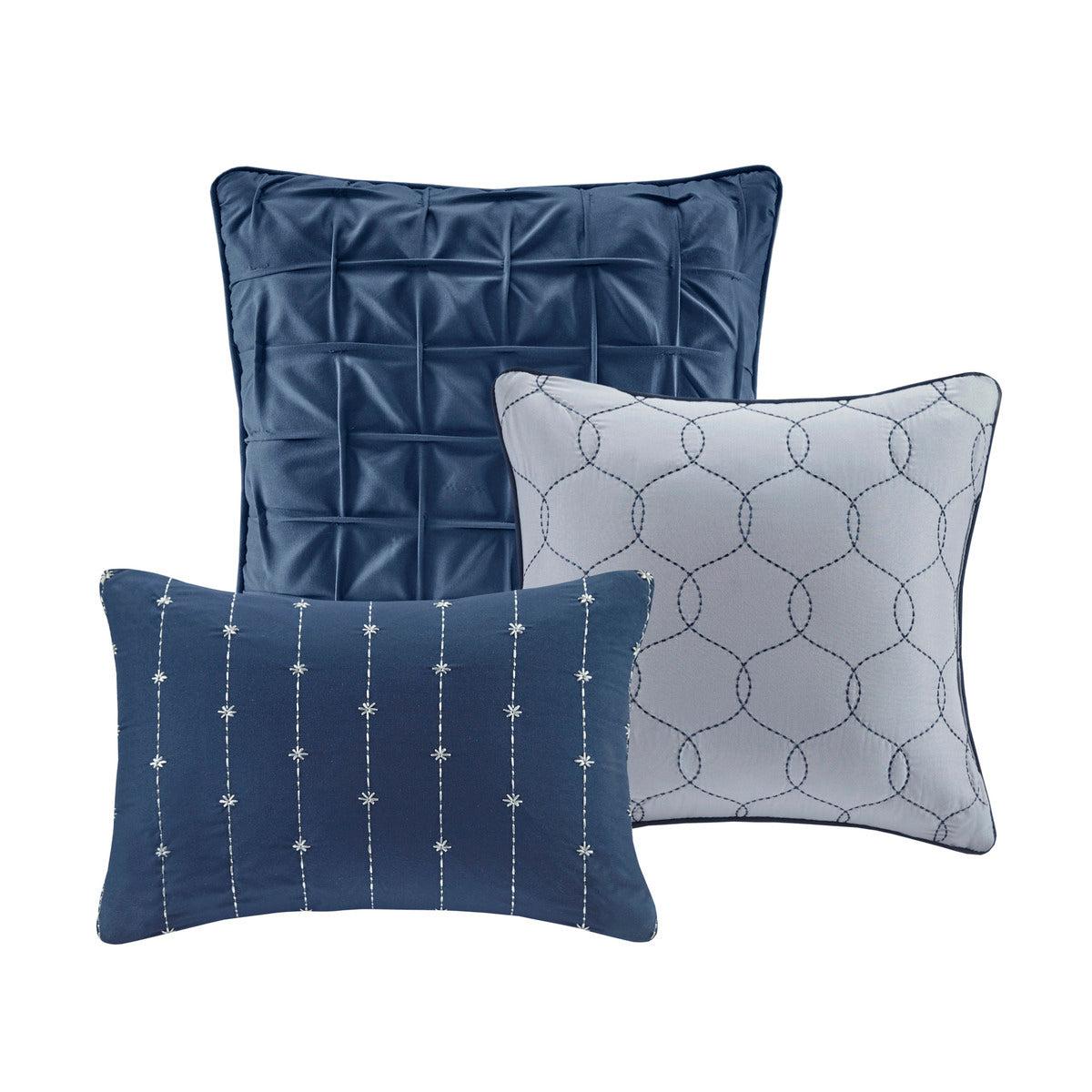 7 Piece Printed Seersucker Comforter Set Navy King