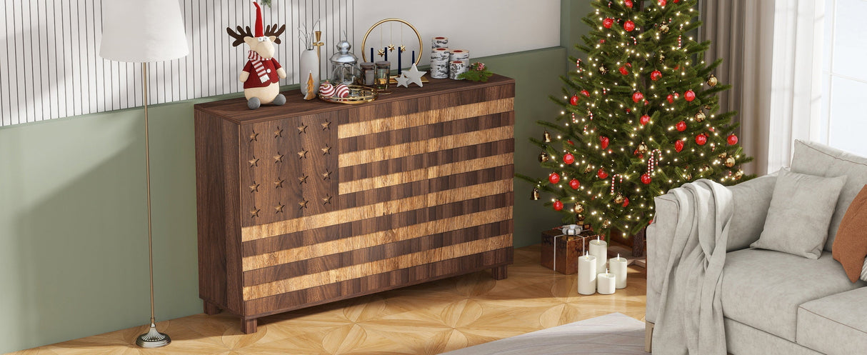 55-Inch Walnut Buffet Sideboard Cabinet with Storage