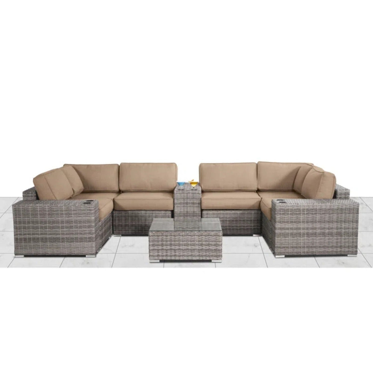 Modern Patio Rattan Sectional Set With Cushions