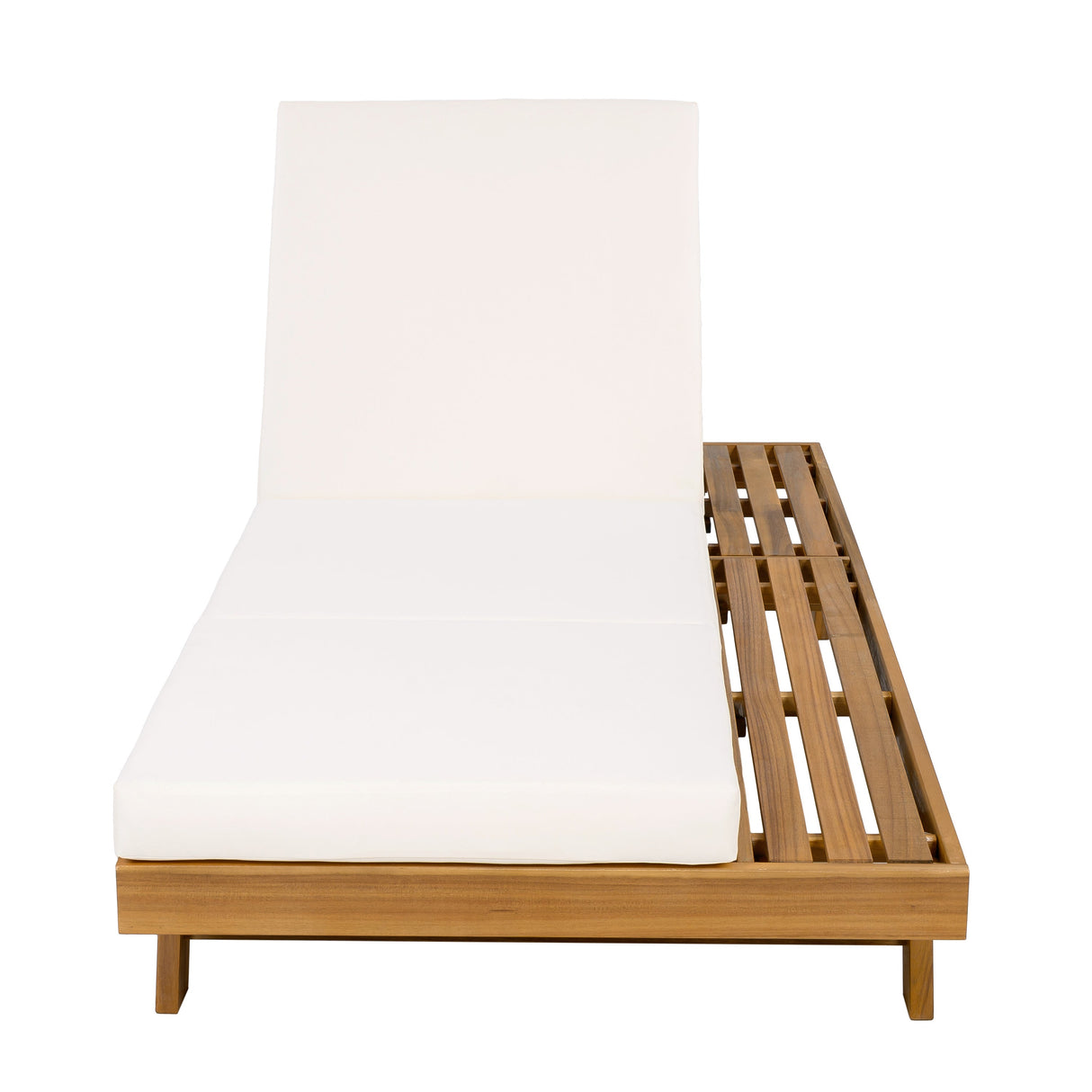 Lounge Chaise Set with Acacia Solid Wood and Cream Cushion