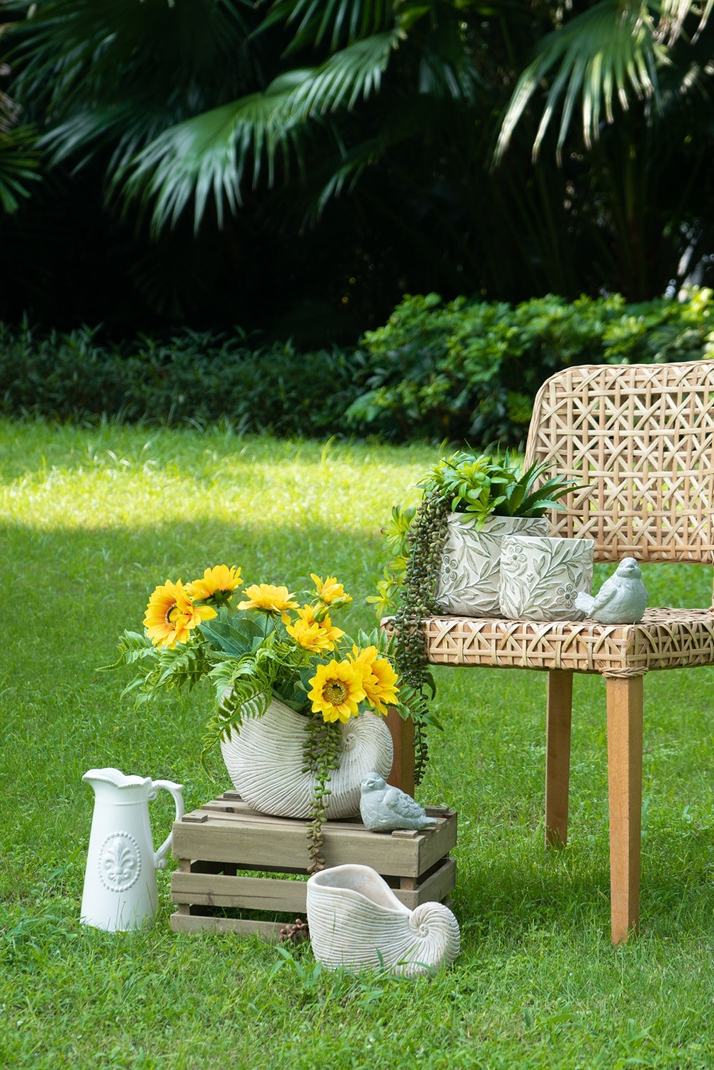 11.5x6.7x7.7 Sand and Cement Nautilus Shell Planter with Textured Beige Finish