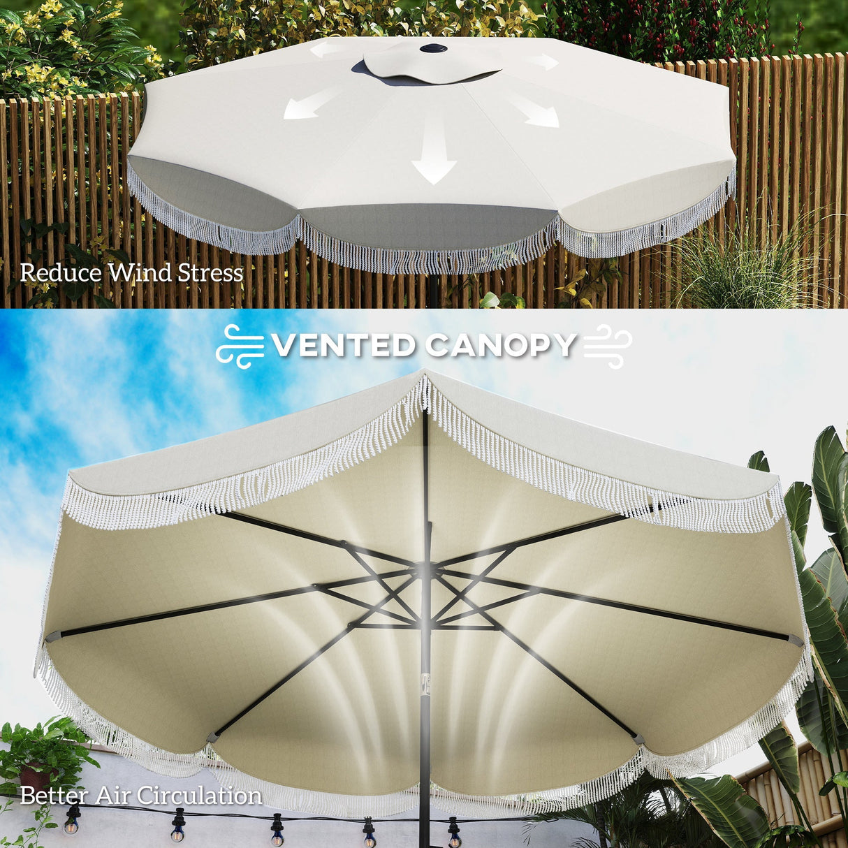 Vented Patio Table Umbrella with Crank, 8 Ribs, and Push Button Tilt