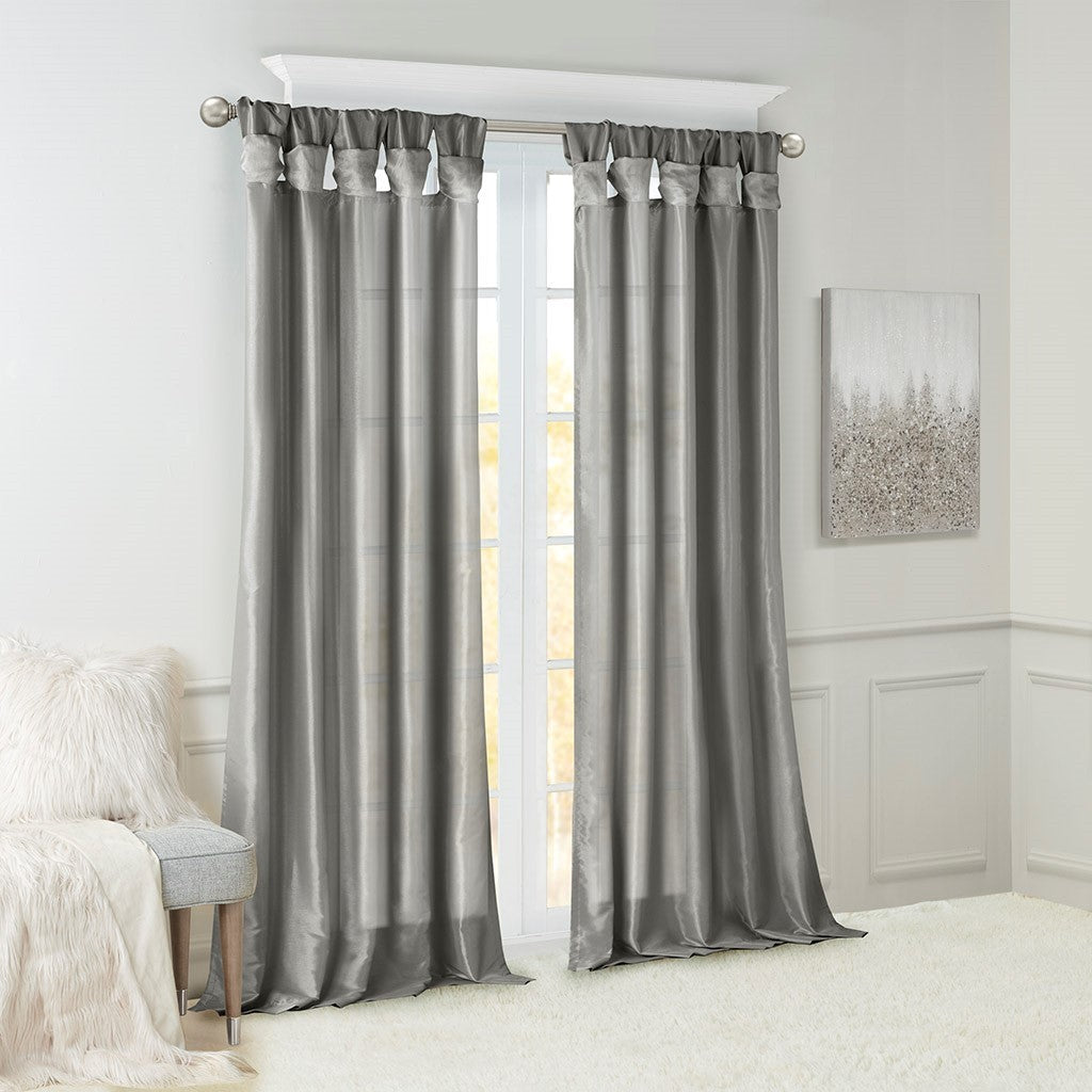 Twist Tab Lined Window Curtain Panel Charcoal 50x108"