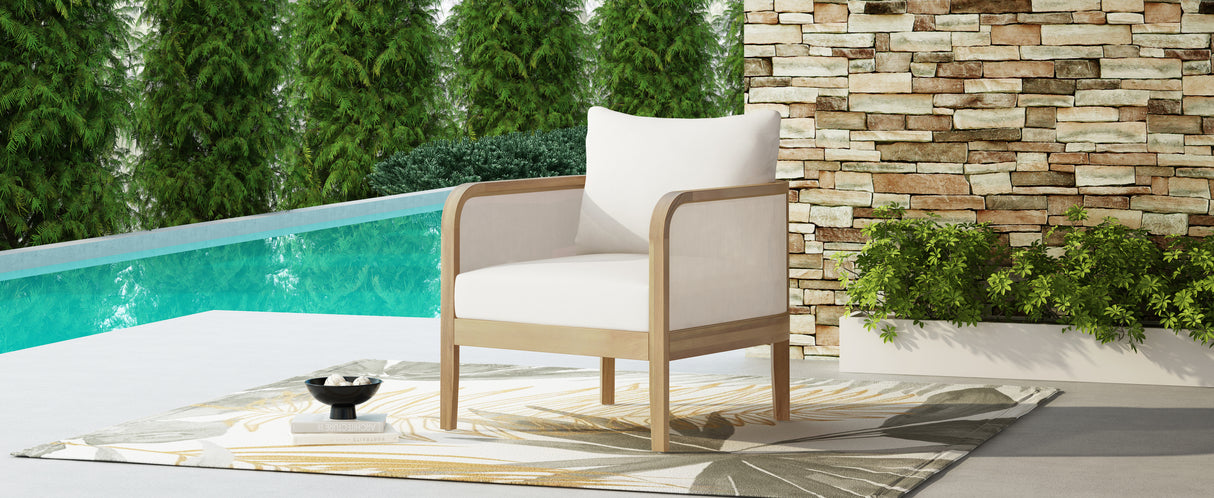 Outdoor acacia wood patio club chair, patio furniture, beige