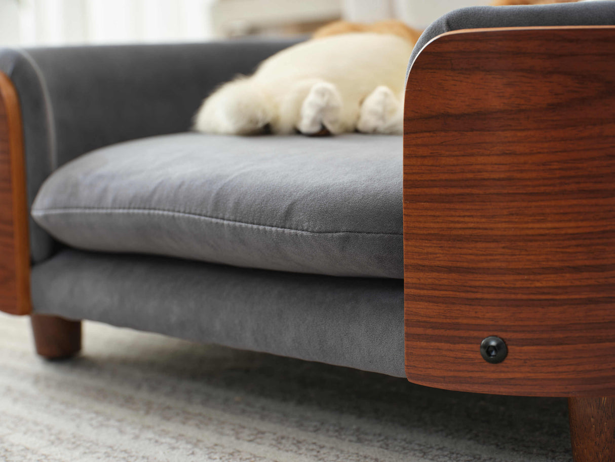 Scandinavian Style Elevated Dog Bed with Solid Walnut Wood Legs