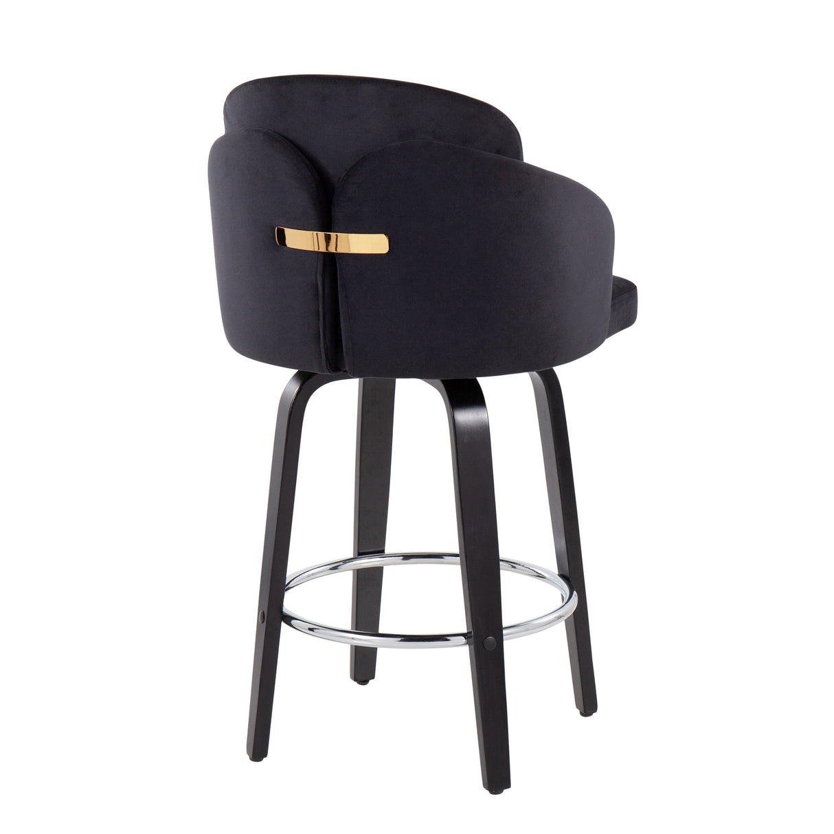 Contemporary Counter Stool in Black Wood and Black Velvet - Set of 2