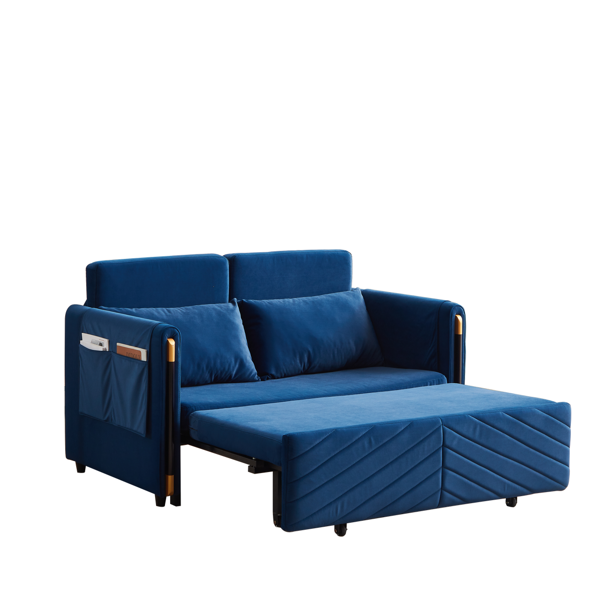 Convertible Velvet Loveseat Sleeper with Arm Storage and Adjustable Back