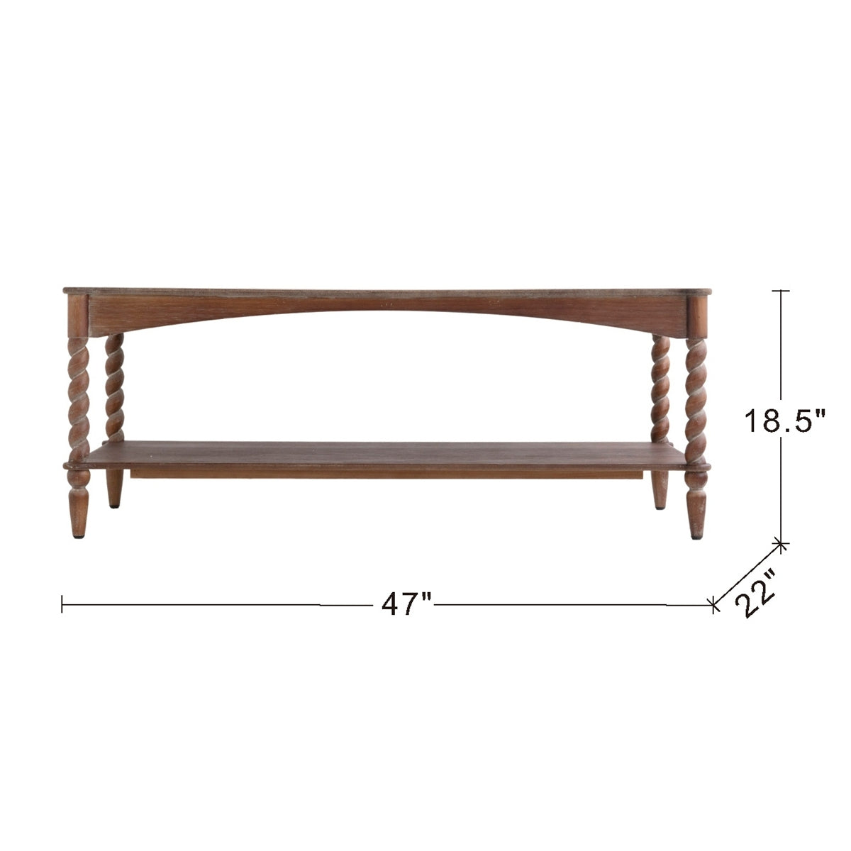 Rustic Brown Wood Coffee Table with Turned Spiral Legs and Lower Shelf