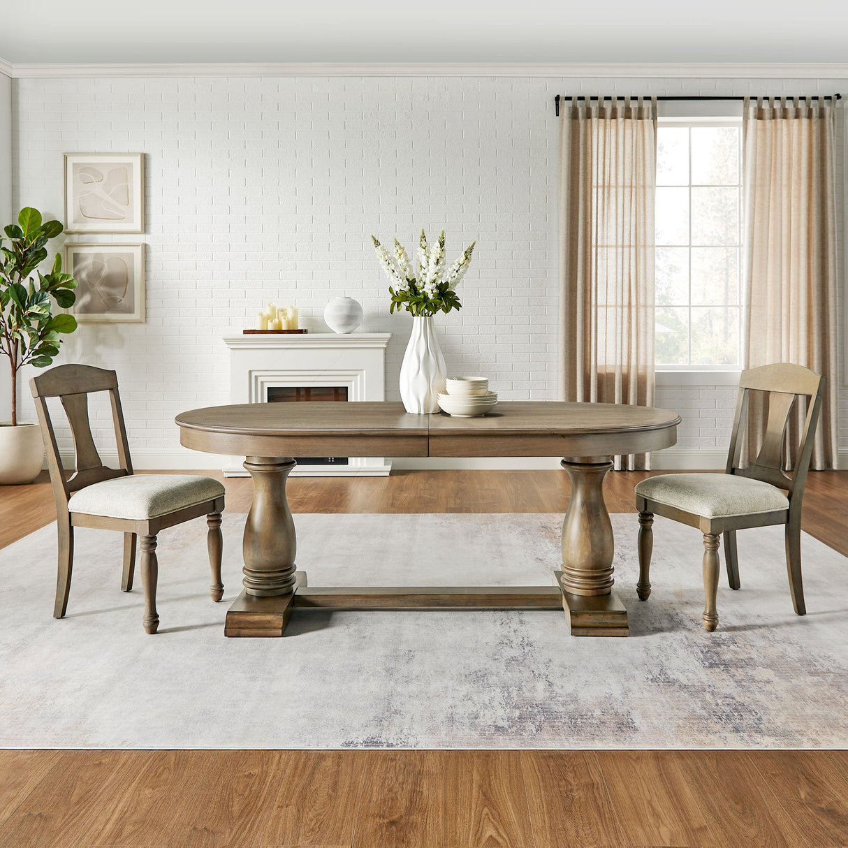 Wooden Frame Upholstered Dining Chairs, Set of 2