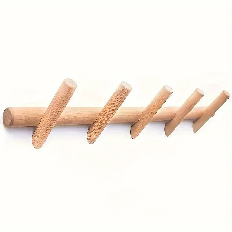 Solid Oak Wall Coat Rack Scandinavian Wooden 4 or 5 Peg Hooks